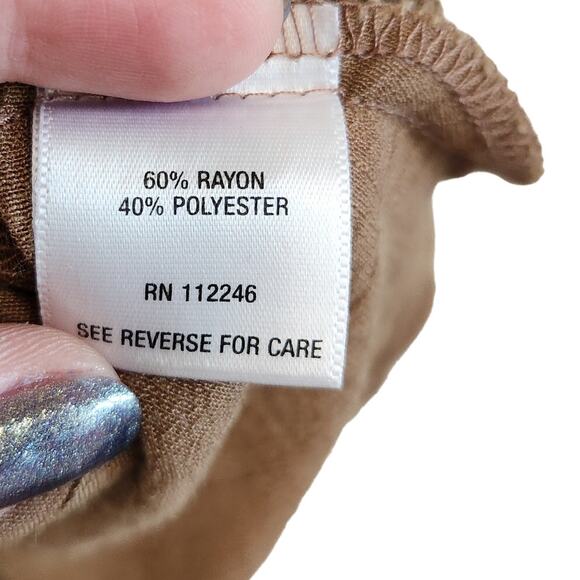 Sami & Jo Basic Round Neck Short Sleeve Textured Brown Blouse Rayon Size XL - Picture 8 of 9